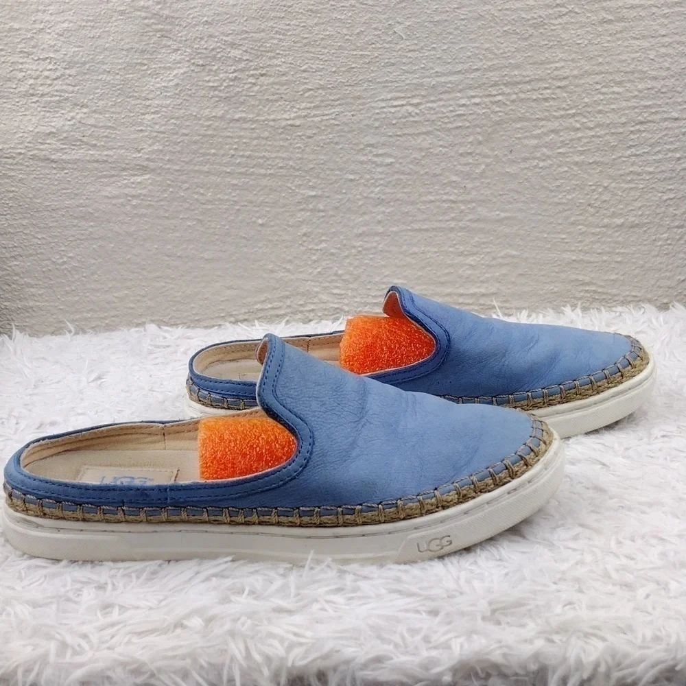 Ugg Australia Caleel Blue Leather Upper Round Toe Espadrille Slip On Mule Shoe - Picture 4 of 16